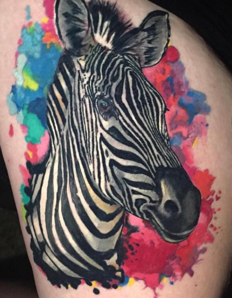 Zebra Acuarela tatuaje realizado por Shaun Loyer