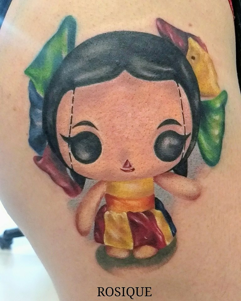 Muñeca Oaxaqueña tatuaje realizado por Melva Rosique