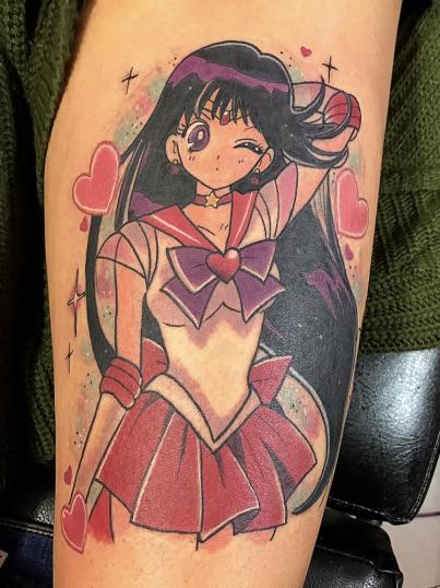 Sailor Mars, Sailor Moon a color tatuaje realizado por Wendy Martínez