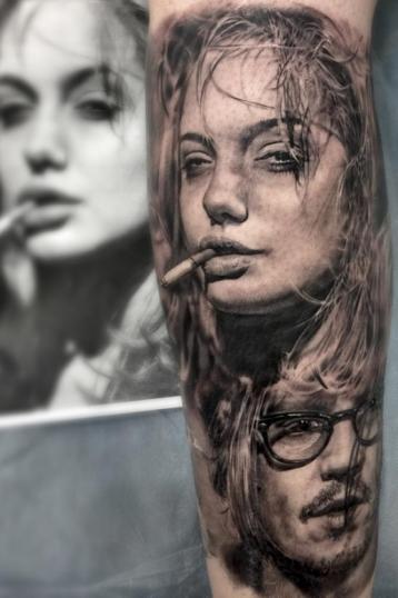 Angelina Jolie tatuaje realizado por Zhang Po