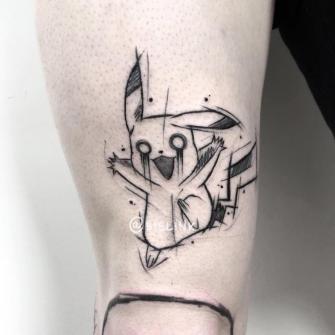 Pikachu Pokemon sketch tatuaje realizado por Biel ink