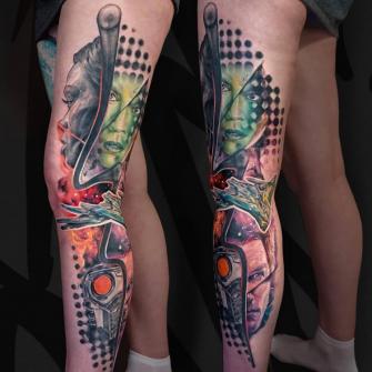 Tatuaje de Guardianes de la Galaxia realizado por Ksu Arrow tatuaje realizado por Ksu Arrow