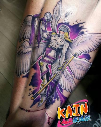 Angemon Digimon tatuaje realizado por Kain Skellington