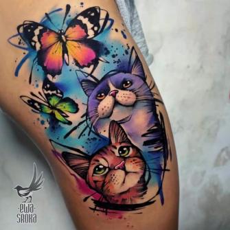 Perros y mariposas en acuarela tatuaje realizado por Ewa Sroka