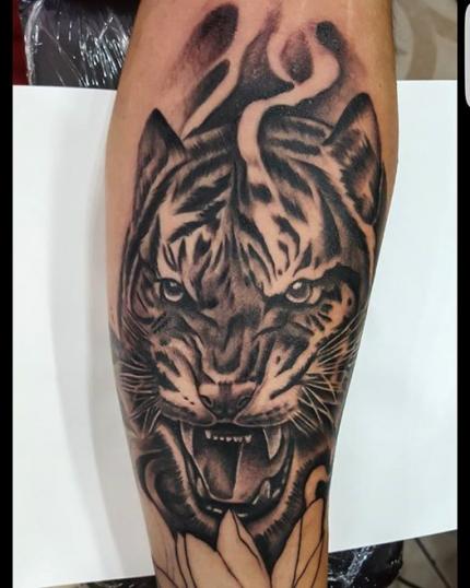 Tigre black and grey tatuaje realizado por David MV