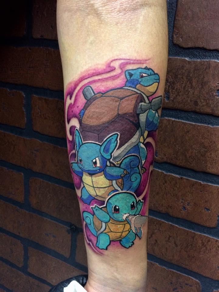 ▷ Pokémon evoluciones de Squirtle, Wartortle y Blastoise, tatuaje realizado por el tatuador Christian Garcia (Otto) | Ideas de tatuajes