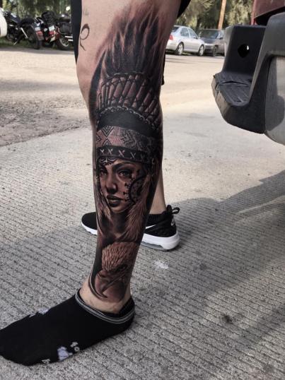 India apache tatuaje realizado por Raphael Rios