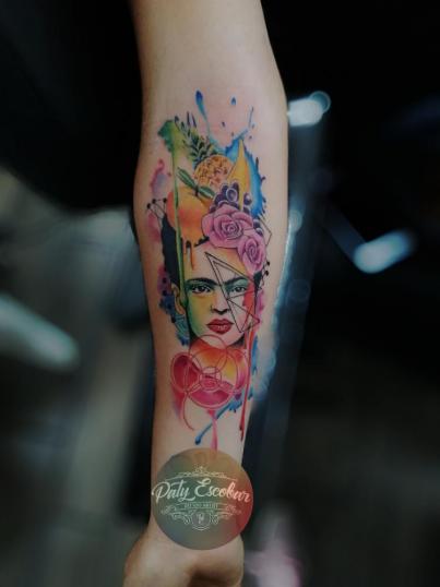 Frida Kahlo acuarelas tatuaje realizado por Paty Escobar