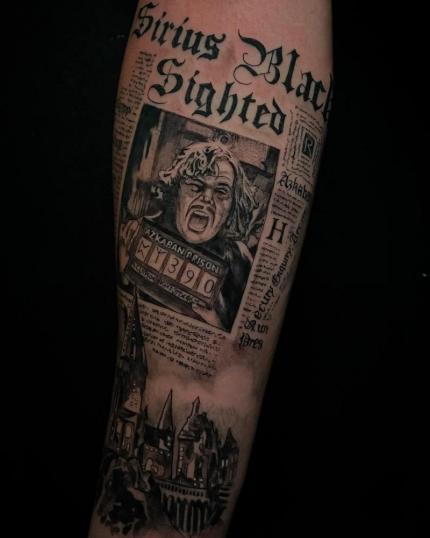 Tatuaje inspirado en Harry Potter por Rudo Pavón tatuaje realizado por Rudo Pavón
