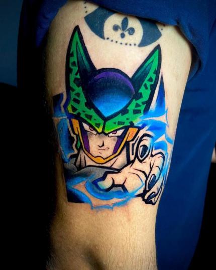 Tatuaje de Cell en dragón ball realizado por Sacres RMBS tatuaje realizado por Sacres RMBS