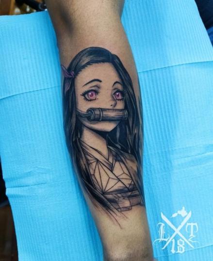 Tatuaje de Nezuco Demon Slayer black and grey realizado por Emmanuel Six tatuaje realizado por Emmanuel Six