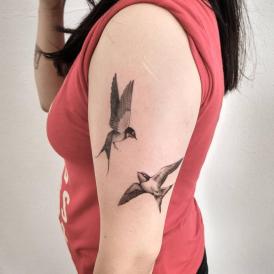 Tatuaje de golondrinas en el brazo realizado por eleye tatuaje realizado por eleye